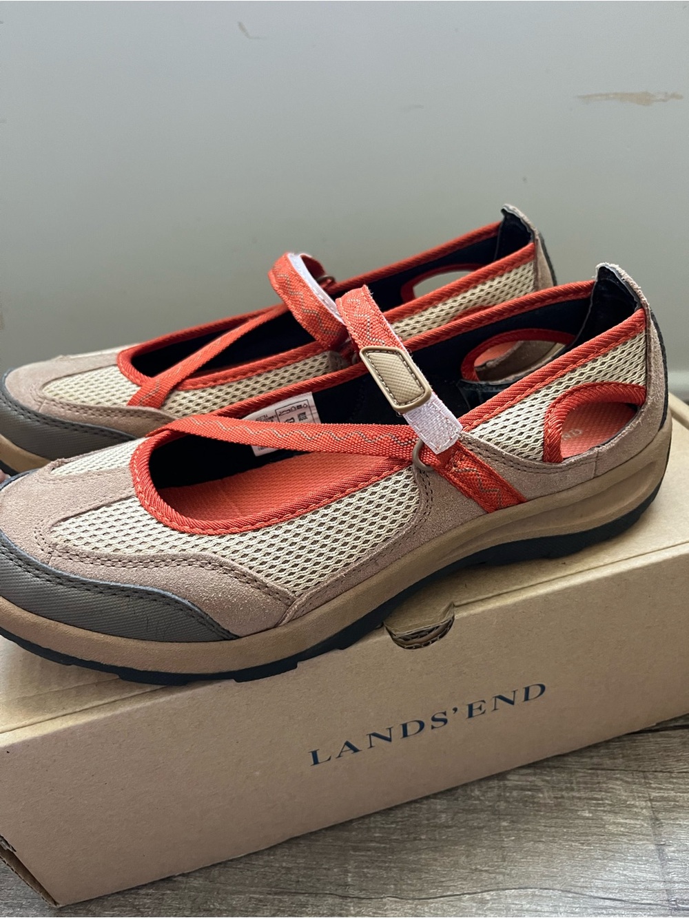 Lands' End Women's Mesh Mary Jane in Orange and Tan